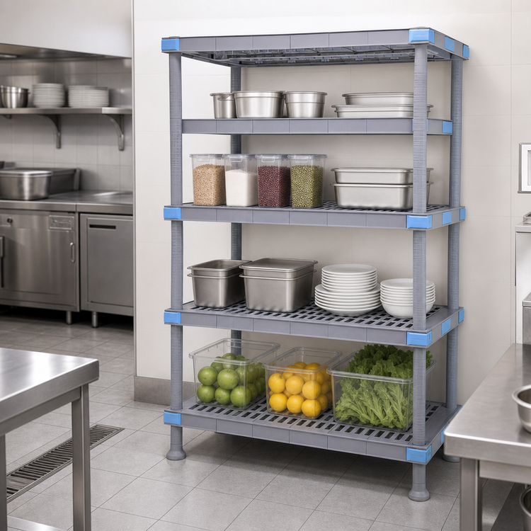 Product image #3 for Quantum Millenia 4-Shelf Stationary Polymer Shelving Starter Unit with Dunnage Stand, 72W x 21D x 86H, Gray
