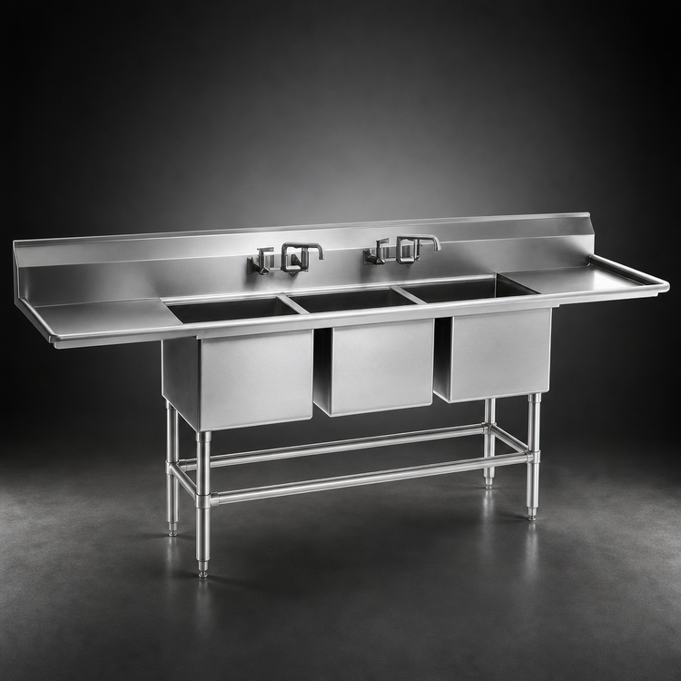 Product image #3 for Eagle Spec-Master FN Series 69-Inch Three-Compartment Sink, No Drainboards, 20 x 20 x 14 Bowls