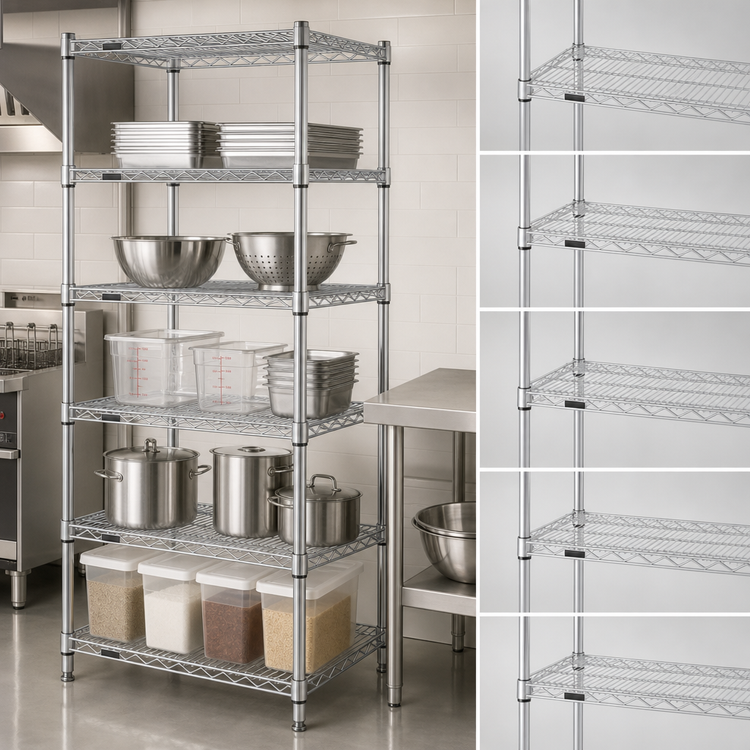 Product image #3 for Eagle Group 5-Tier Stationary Wire Starter Shelving Unit, 30 x 18 x 74 Inches, Chrome-Plated