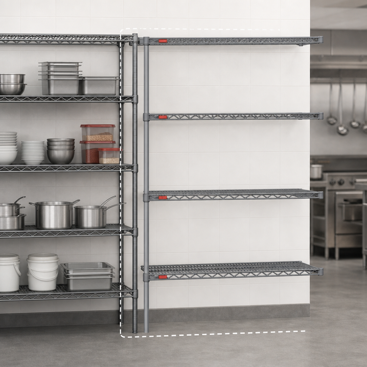 Product image #3 for Valu-Master 4-Tier Add-On Wire Shelving Unit, 72-Inch W x 18-Inch D x 74-Inch H, Pewter Gray Epoxy