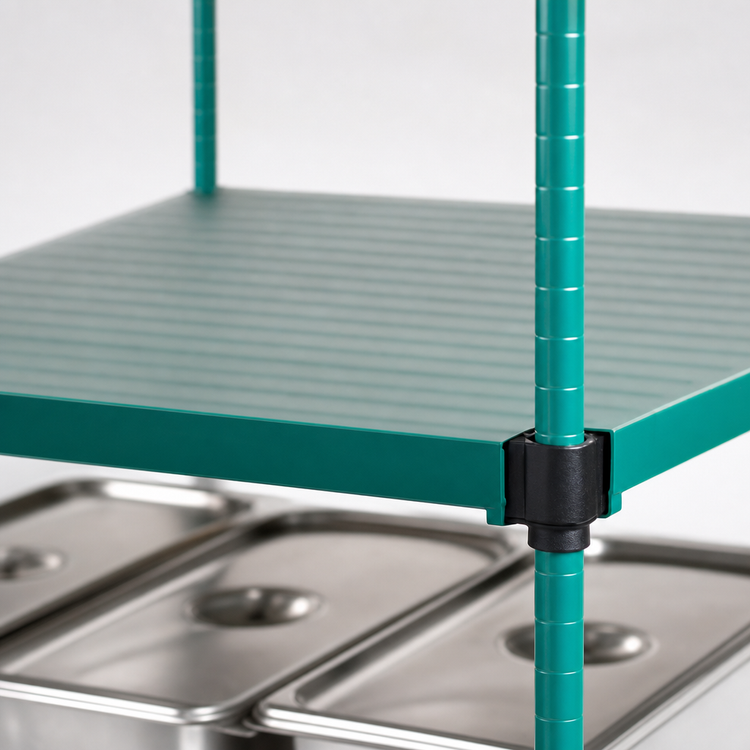 Product image #3 for QuadPlus Solid Green Polymer Shelf Mat with Quad-Adjust Frame, 72" W x 18" D