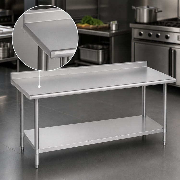 Product image #3 for Duke 60 x 30-Inch Stainless Steel Work Table with 1-1/8-Inch Straight Riser and Stainless Steel Undershelf