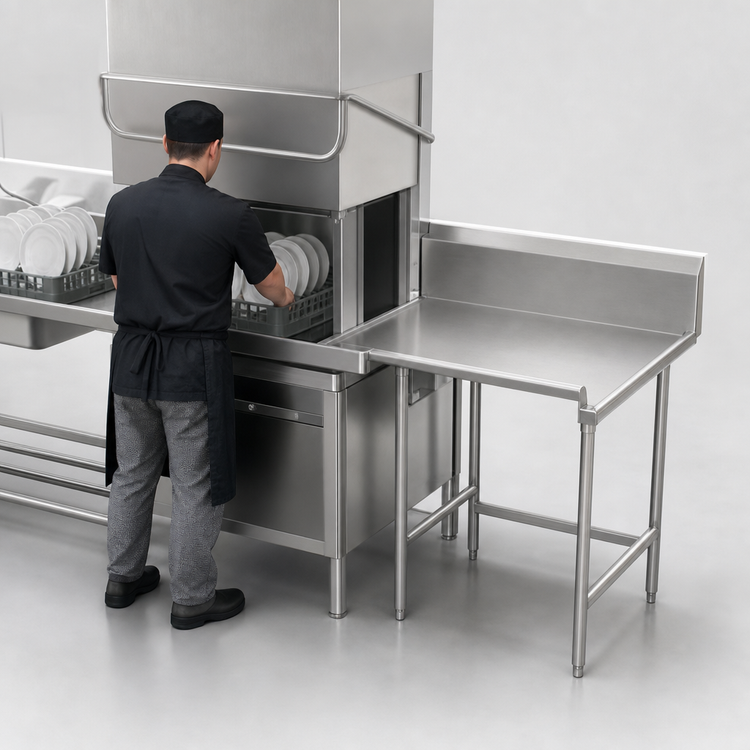 Product image #3 for Advance Tabco DTC-G30-108R Island-Clean L-Shaped Right-Attach Dish Table, 107 Inch, 14 Gauge 304 Stainless Steel