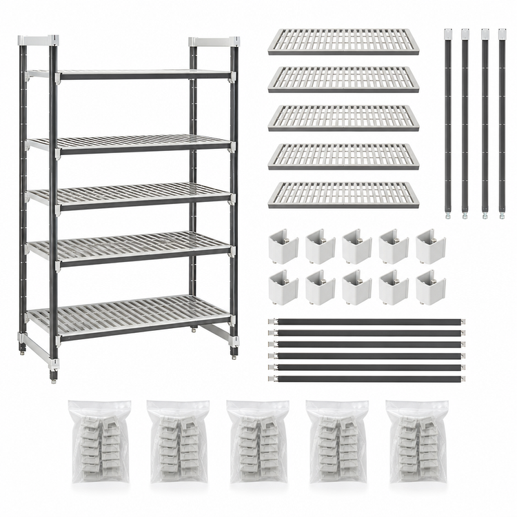 Product image #3 for Cambro Camshelving Elements XTRA 5-Tier Stationary Starter Shelving Unit, 21 x 60 x 84 Inches, Speckled Gray