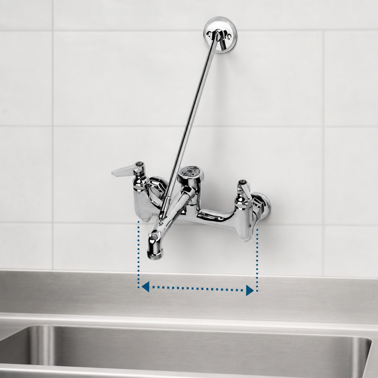 Product image #3 for T&S Brass Wall-Mount Service Sink / Mop Sink Faucet, 8-Inch Centers, Vacuum Breaker Nozzle, Polished Chrome-Plated