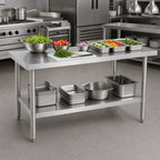 Thumbnail image #3 for Klinger's Trading SG2460 60-Inch x 24-Inch 18-Gauge Stainless Steel Work Table with Galvanized Base and Adjustable Undershelf