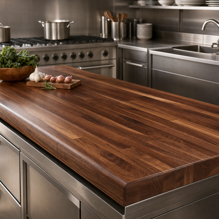 Product image #3 for Boos Block 96-Inch x 27-Inch Blended Edge Grain American Black Walnut Kitchen Countertop, Varnique Finish