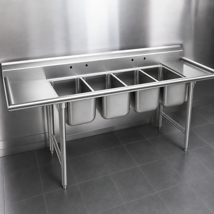 Product image #3 for Eagle 314 Series Four-Compartment 24x24x13.5" Commercial Sink with 24" Left Drainboard
