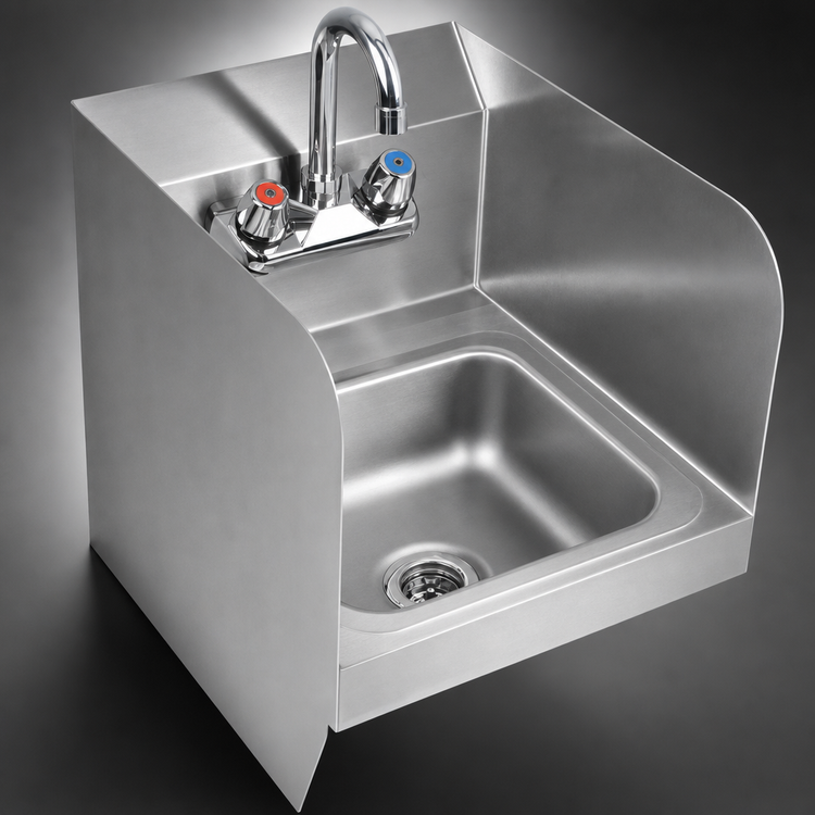 Product image #3 for John Boos Pro-Bowl Wall-Mount Stainless Steel Hand Sink with 9 x 9 x 5 Bowl, Left and Right Side Splashes, and Splash-Mount Faucet