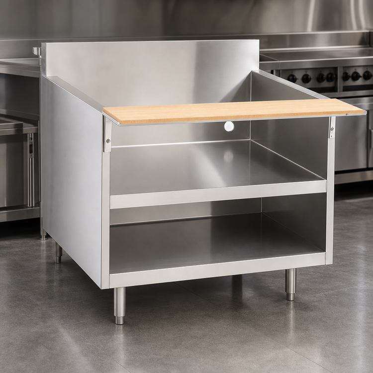 Product image #3 for La Rosa 66-Inch x 30-Inch Stainless Steel Equipment Stand with Open Cabinet Base and Richlite Cutting Board