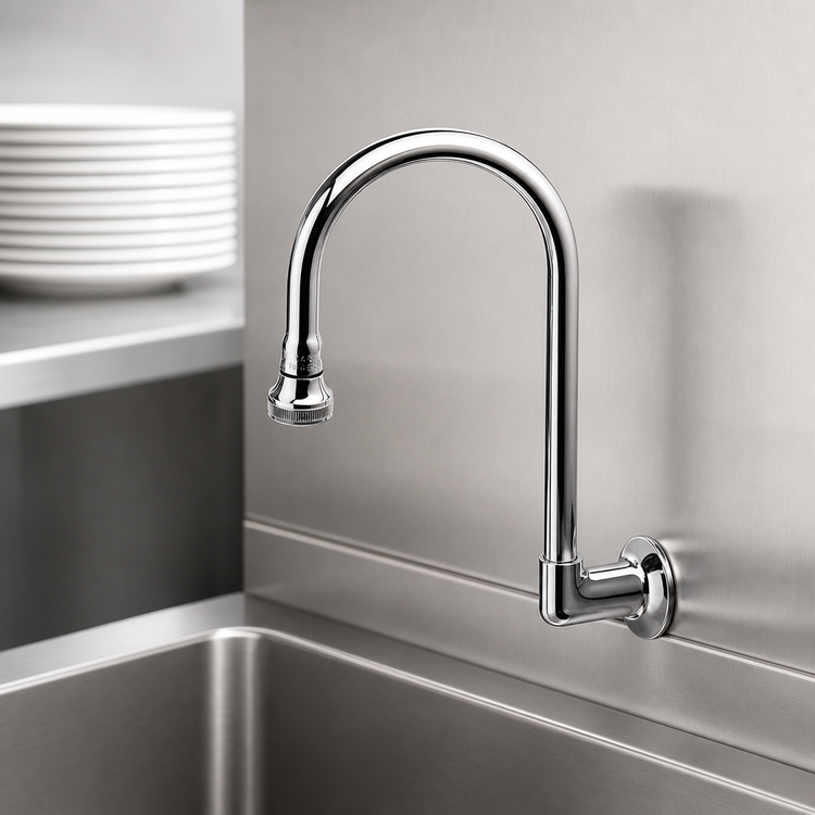 Product image #3 for T&S Brass B-0535 Wall-Mounted Rigid Gooseneck Spout with Rose Spray
