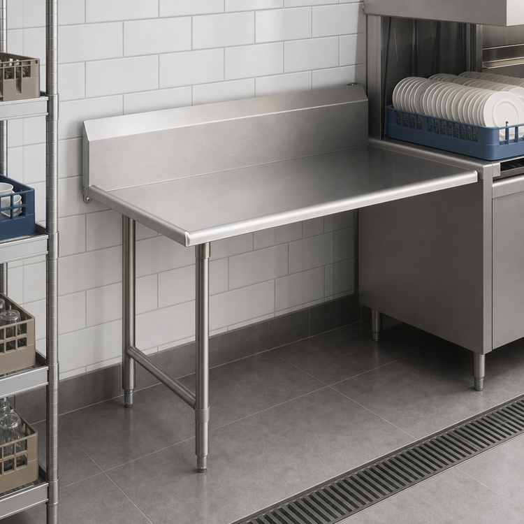 Product image #3 for Pro-Bowl Clean Straight Dish Table with 10-Inch Boxed Backsplash, 48 x 30 Inch, Right-to-Left, 16-Gauge 300 Series Stainless Steel