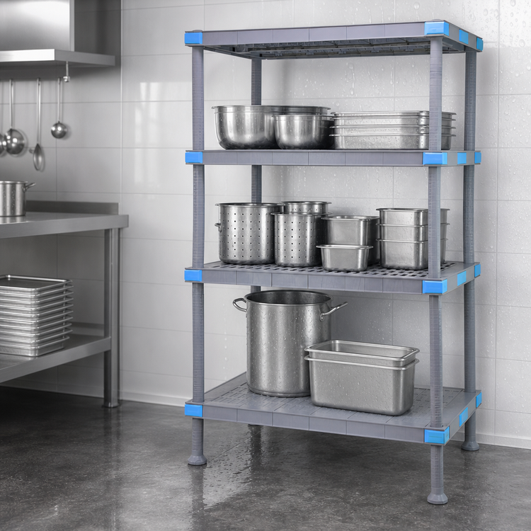 Product image #3 for Quantum Millenia 42"W x 18"D x 86"H Polymer Stationary Starter Shelving Unit, 4 Shelves, Gray