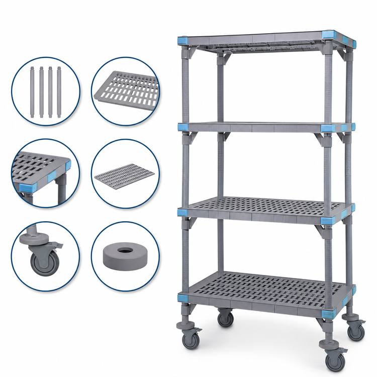 Product image #3 for Quantum Millenia Mobile Polymer Shelving Unit, 30 x 18 x 62 Inches, 4-Shelf, Gray