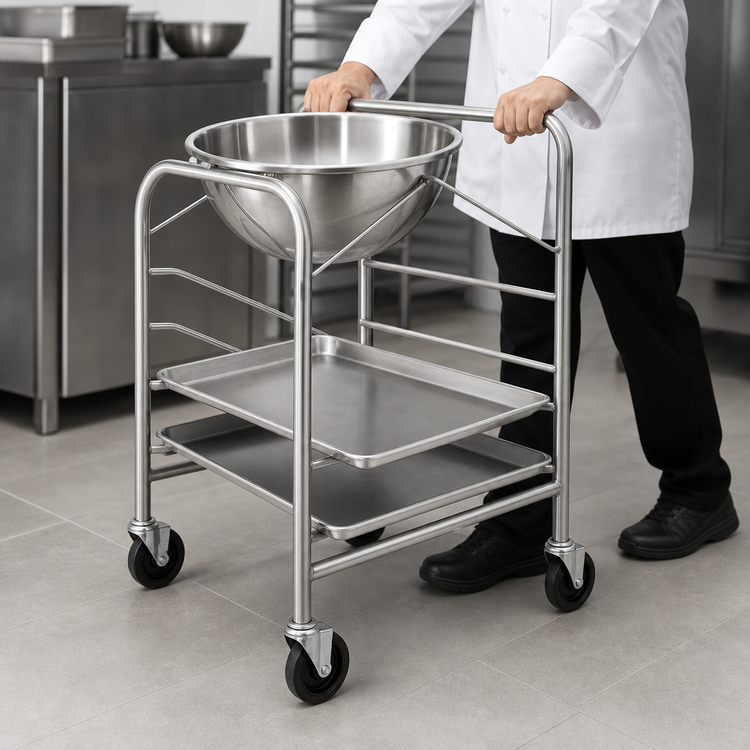 Product image #3 for Vollrath Mobile Stainless Steel Bowl Stand/Dolly with Tray Slides for 30-Quart Mixing Bowl