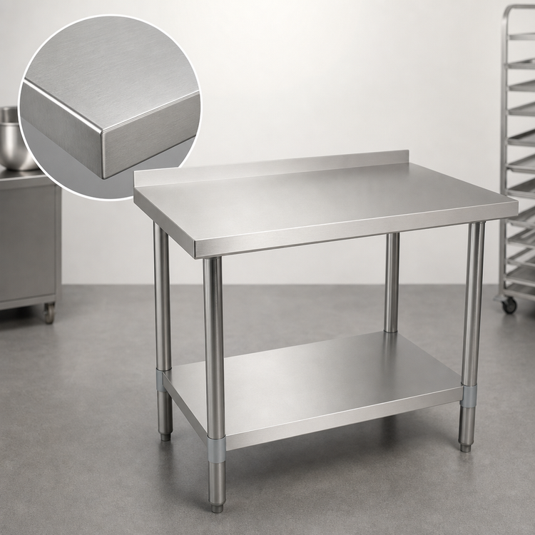 Product image #3 for BK Resources 48" x 18" 18-Gauge 430 Stainless Steel Work Table with 1-1/2" Rear Riser and Adjustable Undershelf