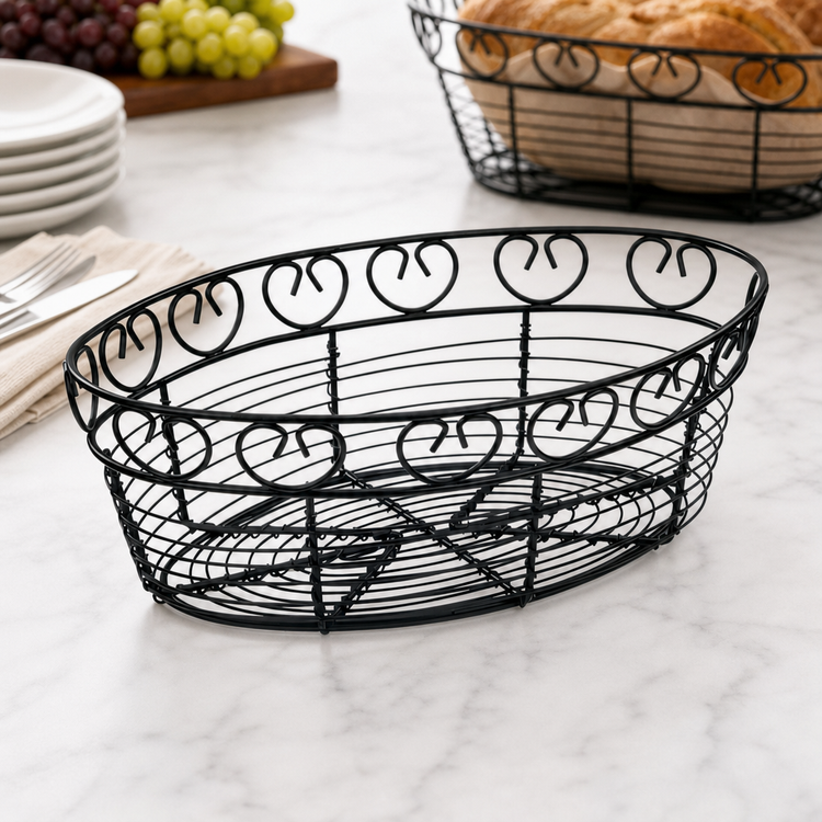 Product image #4 for Winco 10 x 6-1/2 x 3 Inch Oval Black Wire Bread/Fruit Basket