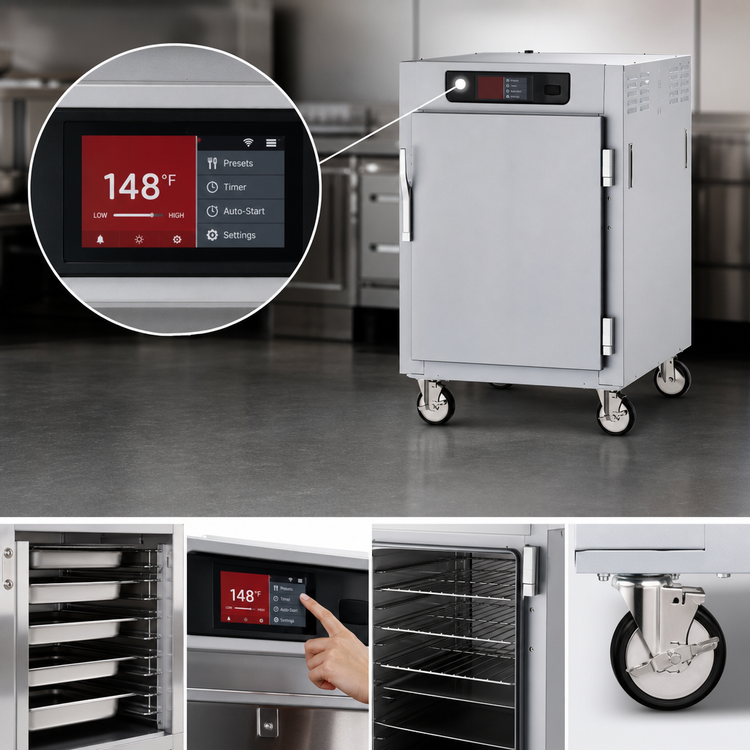 Product image #3 for Metro C5 8 Series Controlled Temperature Heated Holding Cabinet, Half-Height Pass-Thru, Solid Doors, Universal Wire Slides