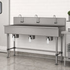 Thumbnail image #3 for Advance Tabco 19-FM-72KV 72-Inch 3-Station Knee-Operated Freestanding Hand Wash Sink, 8-Inch Deep Bowls, 304 Stainless Steel
