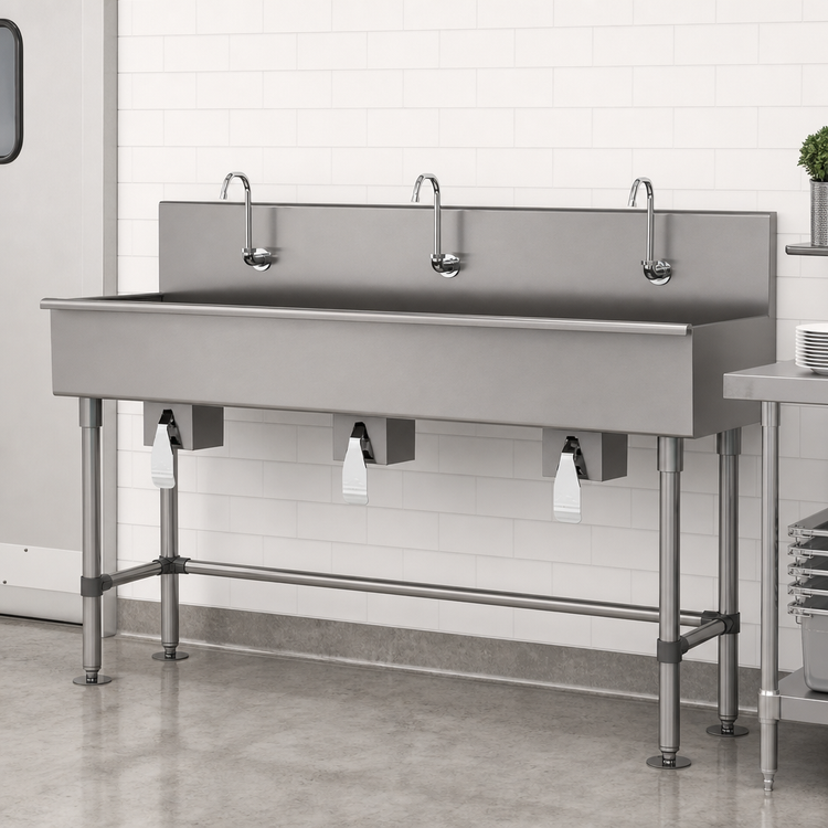 Product image #3 for Advance Tabco 72-Inch 3-Station Knee-Operated Hand Wash Sink with 3 Faucets
