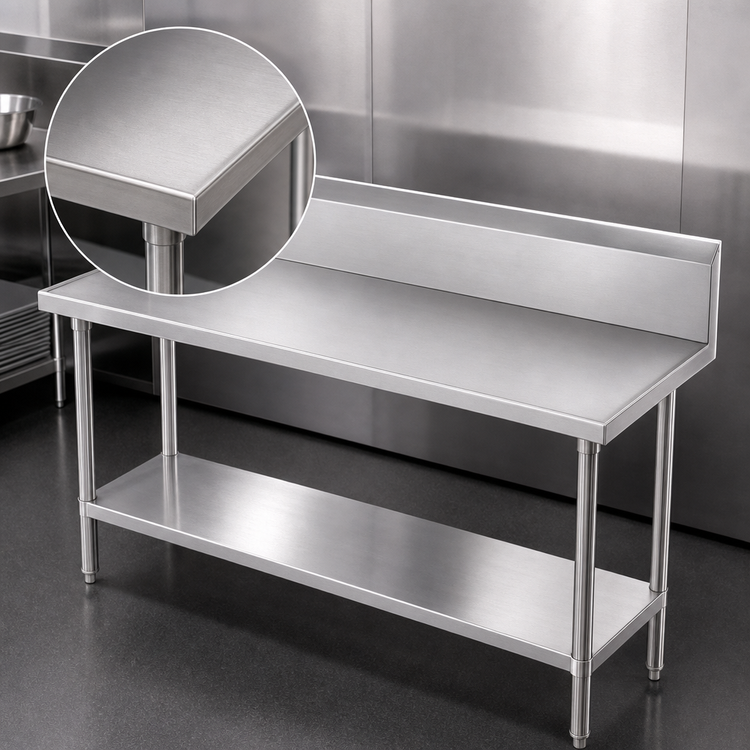 Product image #3 for Advance Tabco 108-Inch x 24-Inch Stainless Steel Work Table with 10-Inch Backsplash and Undershelf