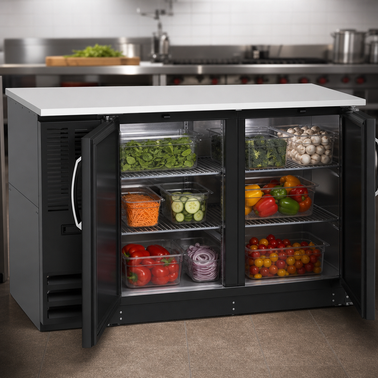 Product image #3 for 48-Inch Two-Section Food-Rated Solid Door Back Bar Refrigerator with Stainless Steel Top