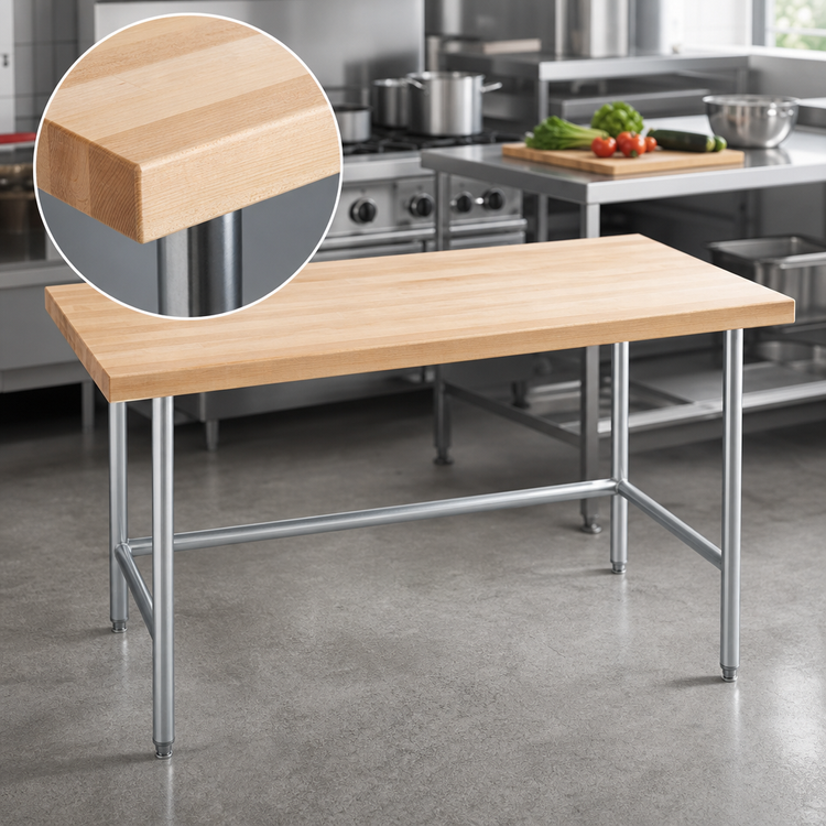 Product image #3 for Advance Tabco Maple Top Wood Work Table with Galvanized Open Base, 84 x 36 Inches, 1-3/4 Inch Top