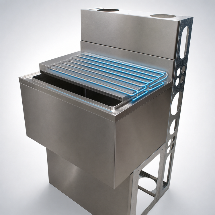 Product image #3 for BK Resources 25-Inch Underbar Ice Bin with 7-Circuit Cold Plate, 80 lb Capacity, 4-Inch Backsplash