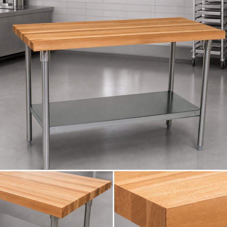 Product image #3 for John Boos 120" x 24" Wood Top Work Table with Adjustable Undershelf