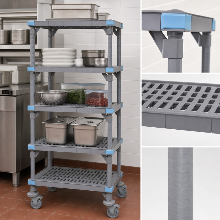 Product image #3 for Millenia 24 x 24 x 62-Inch Mobile Polymer Shelving Starter Unit with 5 Open Grid Shelves