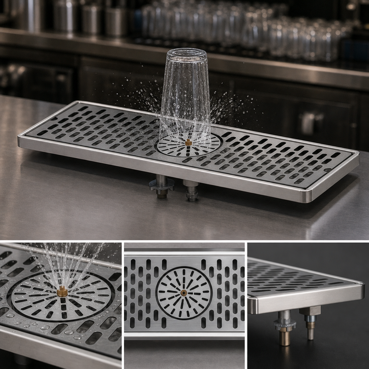 Product image #3 for Perlick 6000 Series 28-Inch Surface-Mount Drainer with Built-In Center Rinser, Stainless Steel