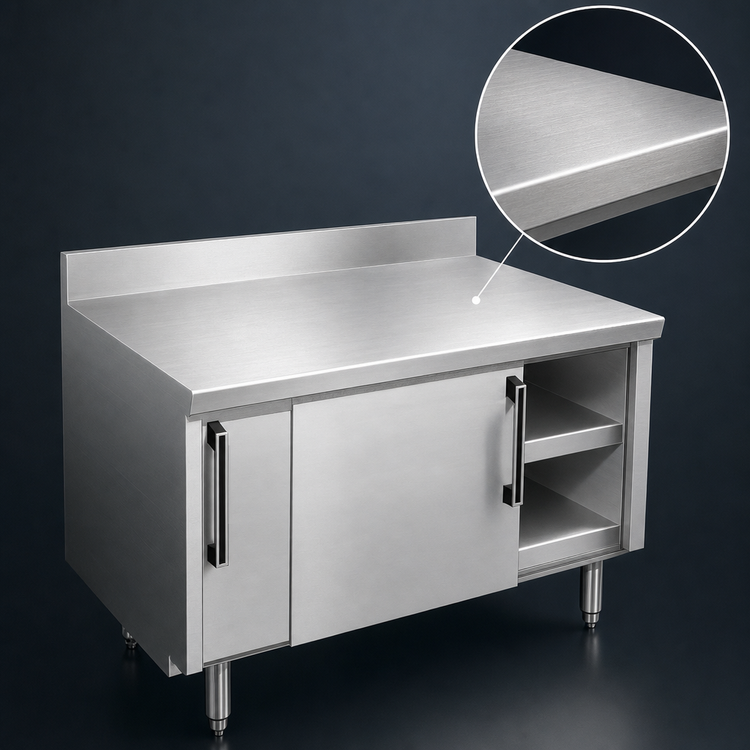 Product image #3 for La Rosa Refrigeration 60 Inch W x 32 Inch D Stainless Steel Utility Stand Cabinet Base with Sliding Doors and Intermediate Shelf
