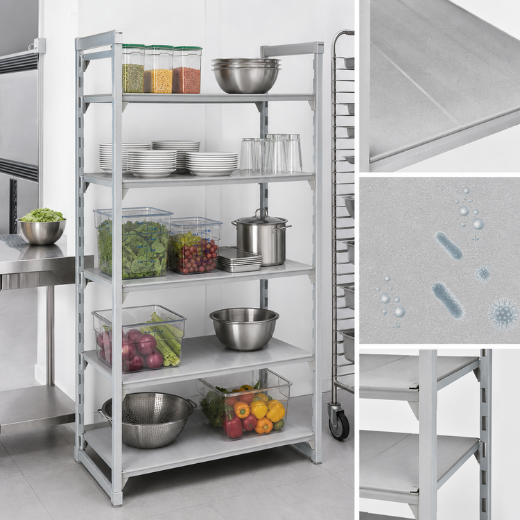 Product image #4 for Cambro Camshelving Premium 5-Shelf Solid Stationary Starter Unit, 24" D x 60" L x 84" H, Speckled Gray