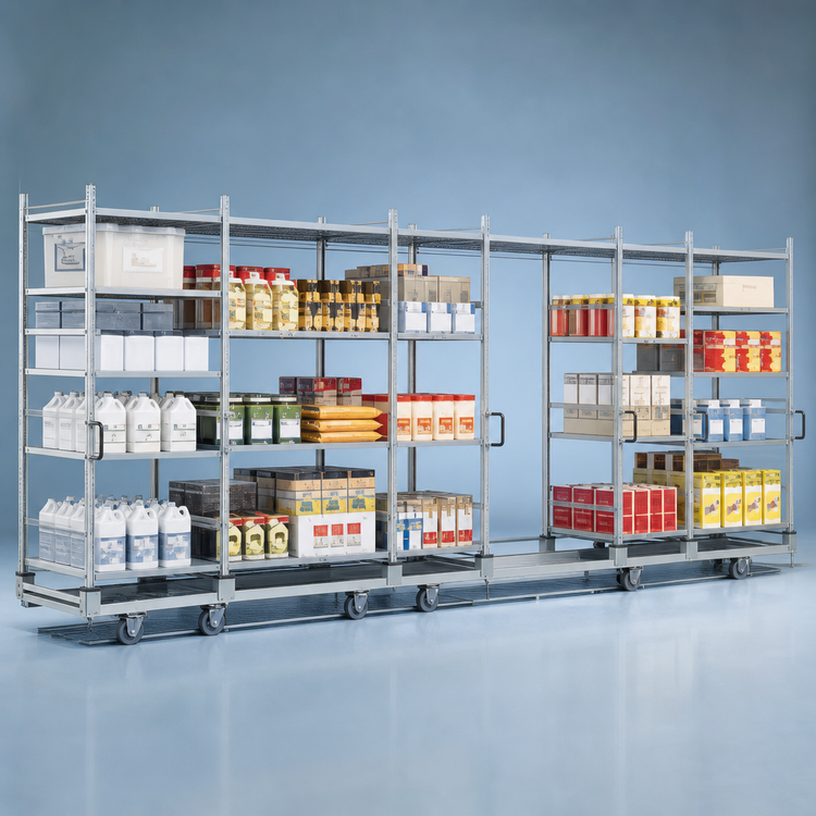 Product image #3 for MetroMax i Double Deep qwikTRAK Floor Track Mobile Unit Kit, 18" Deep, 74" High Polymer Posts