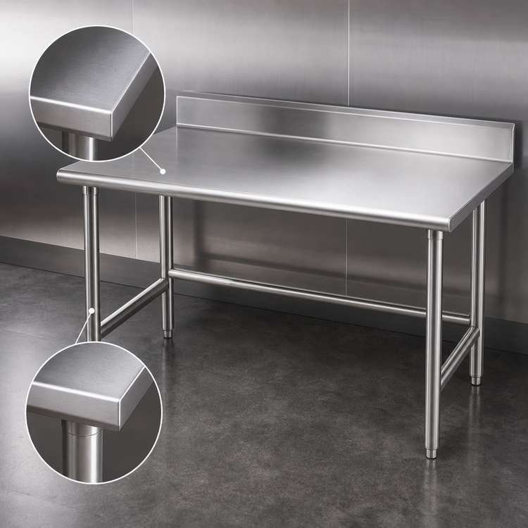 Product image #3 for 72" x 24" 14 Gauge 304 Stainless Steel Work Table with 5" Backsplash and Open Base