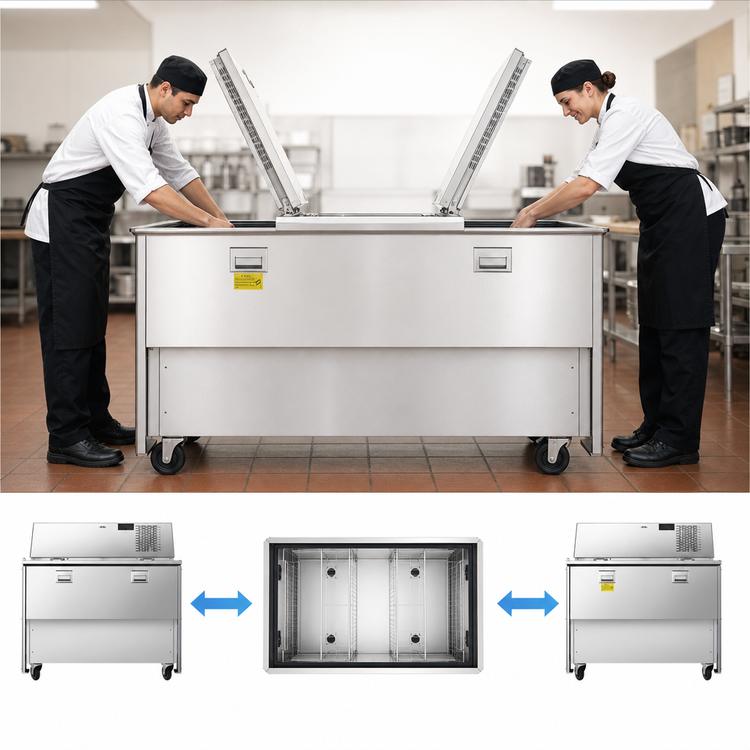 Product image #3 for Atosa Double-Sided Refrigerated Milk Cooler Cart, 12-Crate Capacity, Stainless Steel, 115V