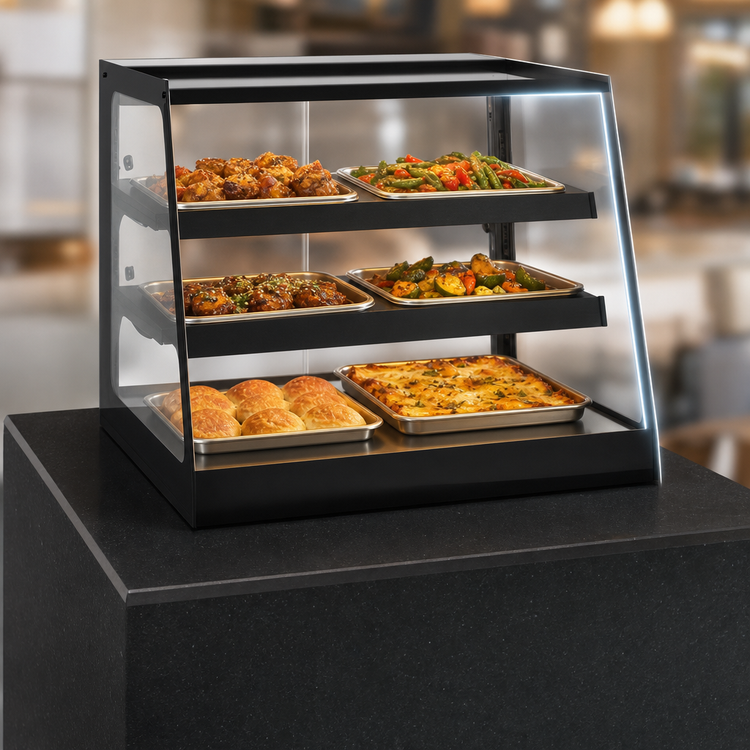Product image #3 for Federal Industries Elements 24-Inch Countertop Heated Food Merchandiser with Black Trim and 2 Adjustable Shelves