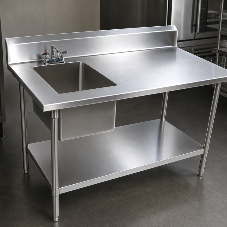 Product image #3 for John Boos 72-Inch x 30-Inch Stainless Steel Prep Sink Work Table, Left Bowl, 5-Inch Backsplash