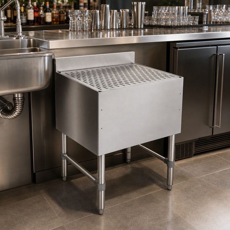 Product image #3 for John Boos Freestanding Underbar Drainboard with 3" Backsplash, 12"W x 21"D, Stainless Steel