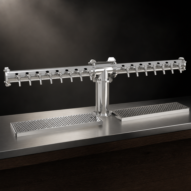 Product image #3 for Glastender Pipe Tee 16-Faucet Countertop Draft Dispensing Tower, Glycol-Cooled, Mirror Finish