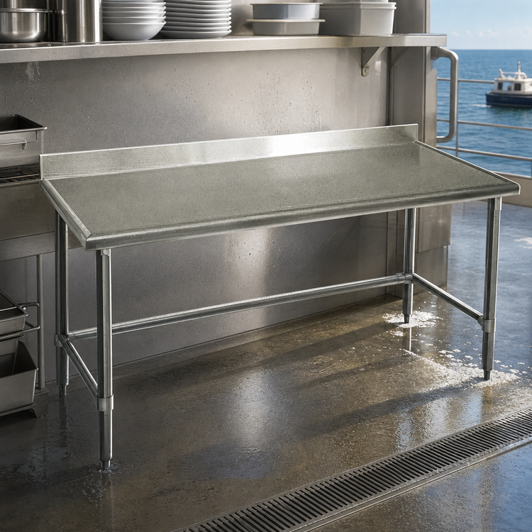 Product image #3 for Spec-Master Marine Series Stainless Steel Work Table with 4-1/2-Inch Backsplash, Open Base, 108 x 36 Inches