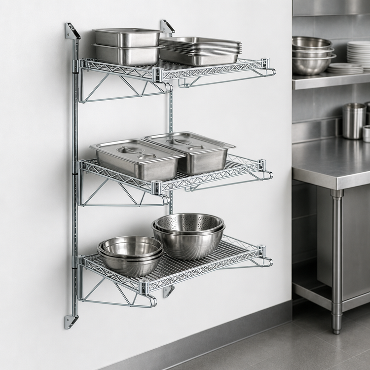Product image #3 for Quantum Cantilever Wall-Mount Starter Shelving Unit with Wire Shelves and Chrome Plated Finish