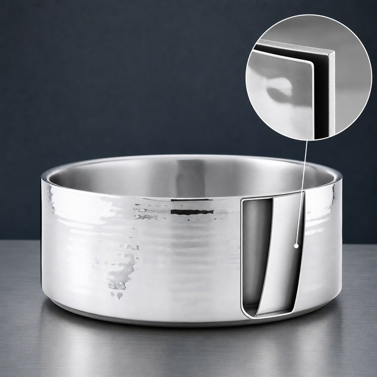 Product image #3 for American Metalcraft 220 oz. Hammered Stainless Steel Double Wall Serving Bowl, 12 Inch Round
