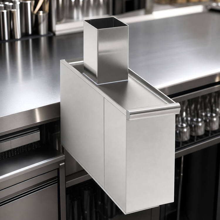 Product image #3 for Eagle 1800 Series Underbar Side-To-Side Modular Add-On Filler with Beverage Tube Chute, 6 x 20 Inches, 18-Gauge 304 Stainless Steel