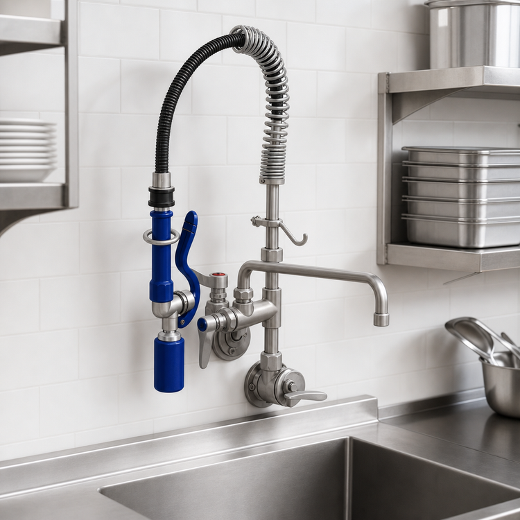 Product image #3 for EasyInstall Mini Wall-Mount Pre-Rinse Unit with Add-On Faucet, 12-Inch Swing Nozzle, and 1.07 GPM Spray Valve