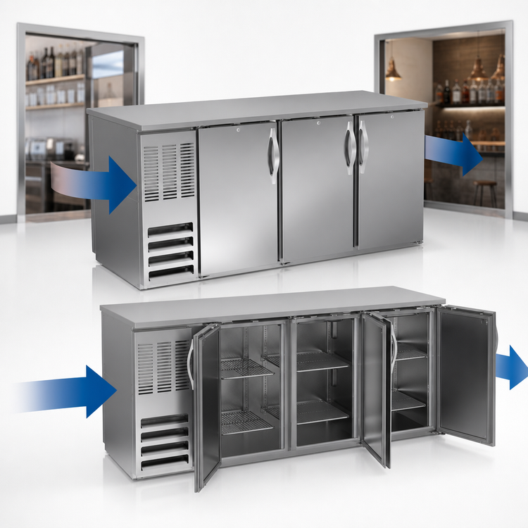 Product image #3 for Beverage-Air BB72HC-F-PT-S Three-Section Pass-Thru Food-Rated Back Bar Refrigerator with 6 Solid Doors
