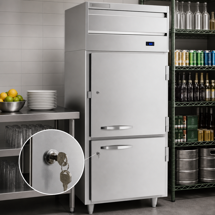 Product image #3 for Beverage-Air P-Series One-Section Reach-In Refrigerator, 21.01 Cu. Ft., 2 Lockable Solid Half Doors, Top-Mounted Self-Contained