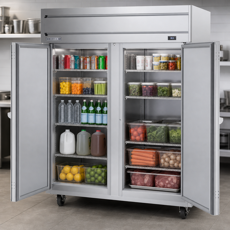 Product image #3 for Beverage-Air Horizon Series Two-Section Reach-In Refrigerator, 45.2 Cu. Ft., Top-Mounted Self-Contained, Solid Hinged Doors, Stainless Steel