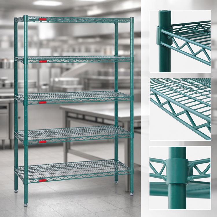 Product image #3 for Eagle Group Valu-Gard 5-Tier Stationary Wire Shelving Starter Unit, 48 W x 21 D x 86 H, Green Epoxy