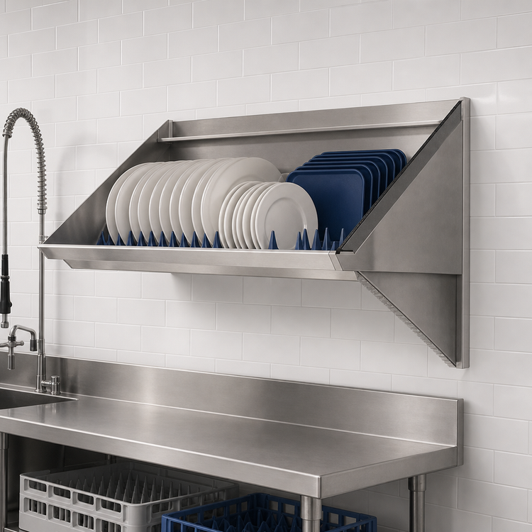 Product image #3 for Eagle Group Wall-Mounted Slanted Solid Rack Shelf, 21 Inch, 304 Stainless Steel, Right-Side Drip Tube